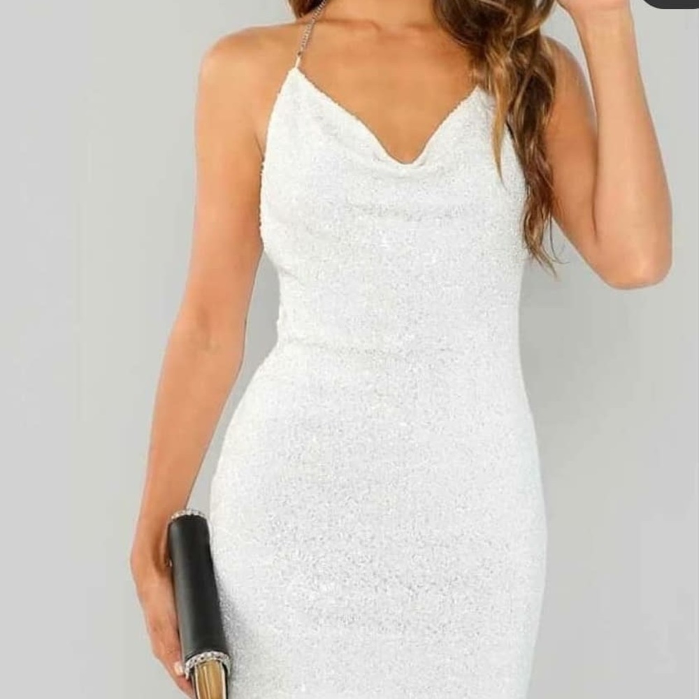 Cowell neck open back dress